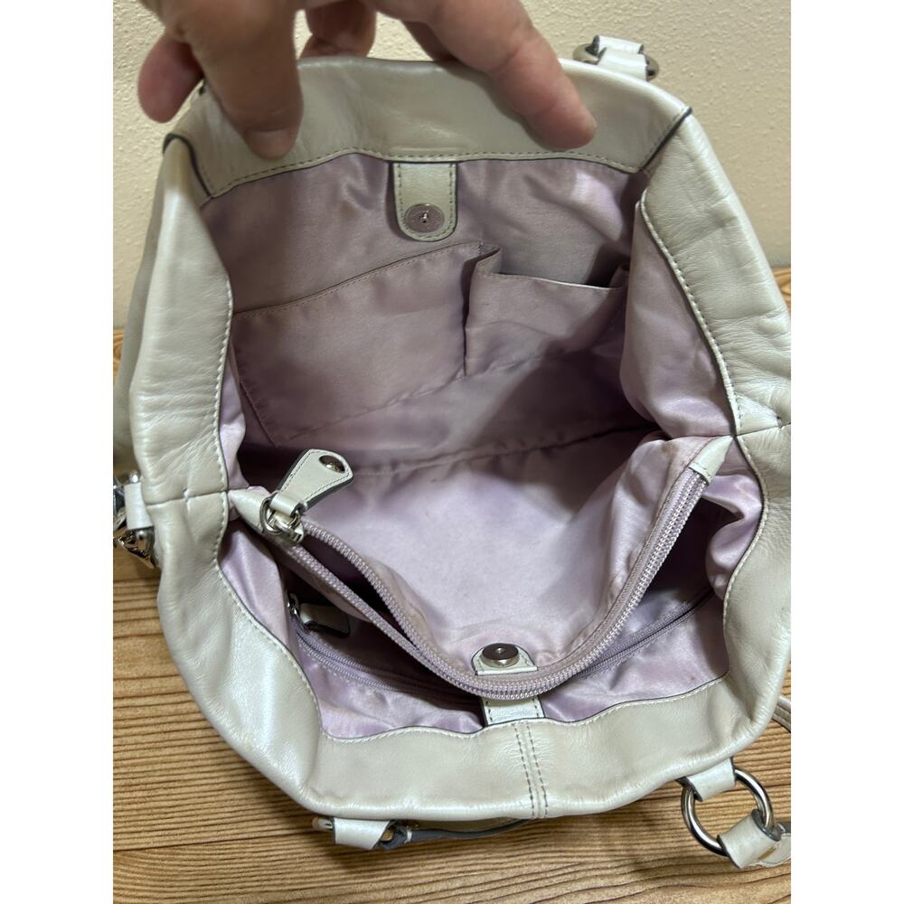 Coach Madison Op Art Leather Shoulder Bag Cream Silvery Hobo Tote Purse F15513 - Picture 4 of 8